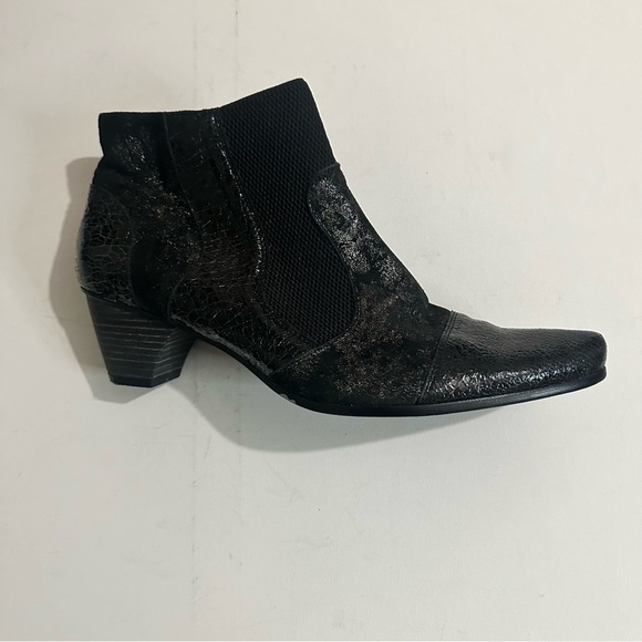 Un Tour En Ville Stylish Black Patent Metallic Leather Ankle Boots Sz 42 / US 11 - Picture 7 of 14